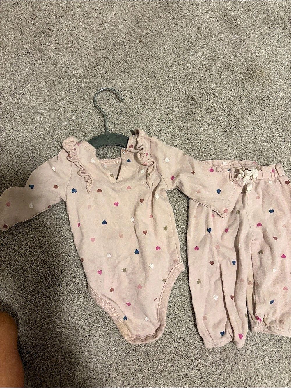 Gap Baby Heart Print Bodysuit Set Pink Baby 3-6M